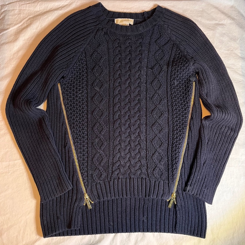 Michael Kors Cotton Side Zip Sweater, Navy